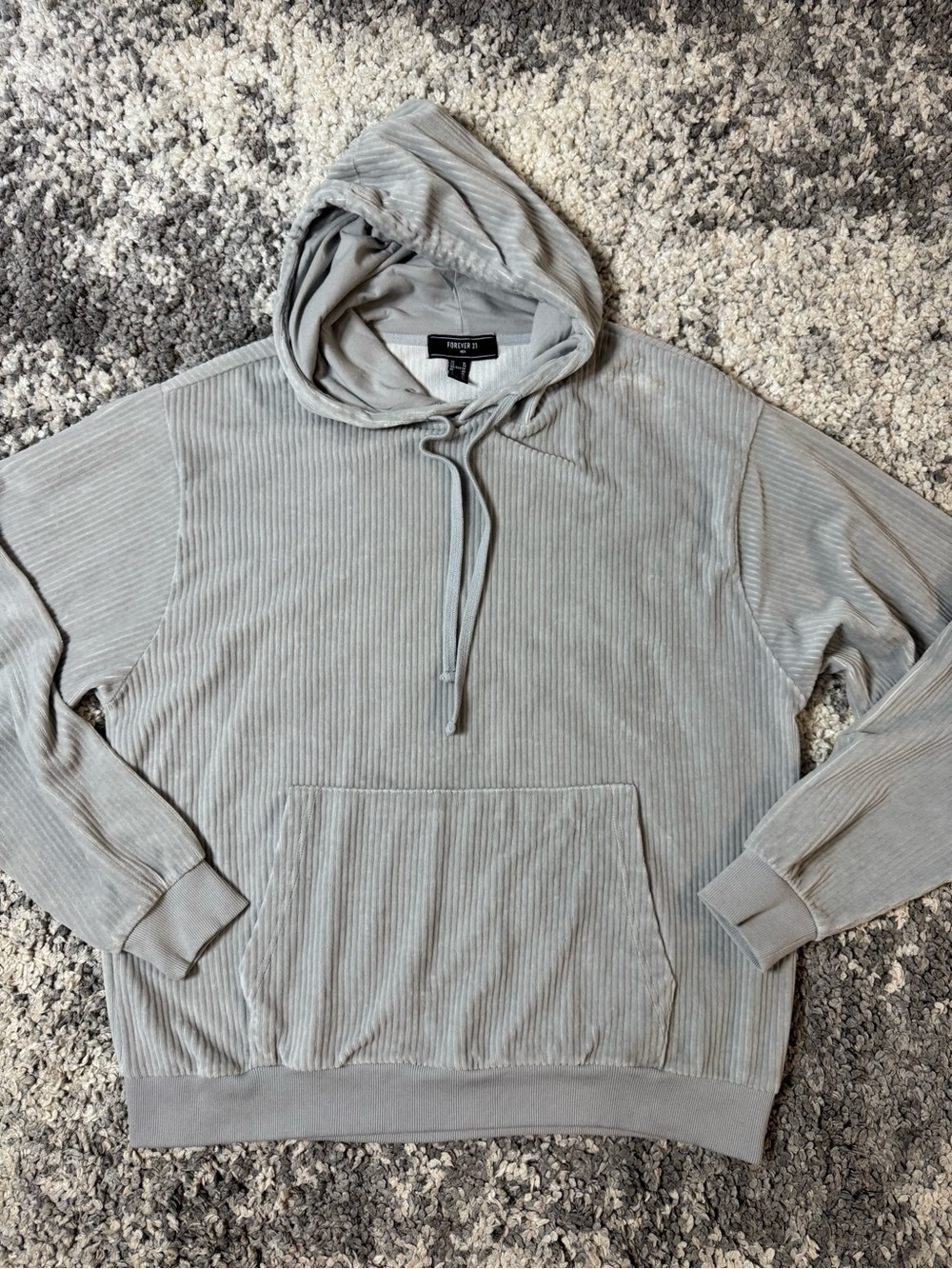 Forever 21 Men, Men's Light Gray Ribbed Pullover Hoodie Sweater, XL